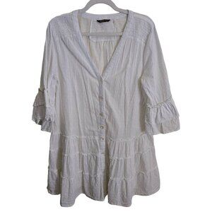 Spiaggia Dolce White Swiss Dot 3/4 Tiered Sleeve Lightweight Mini Dress Size L